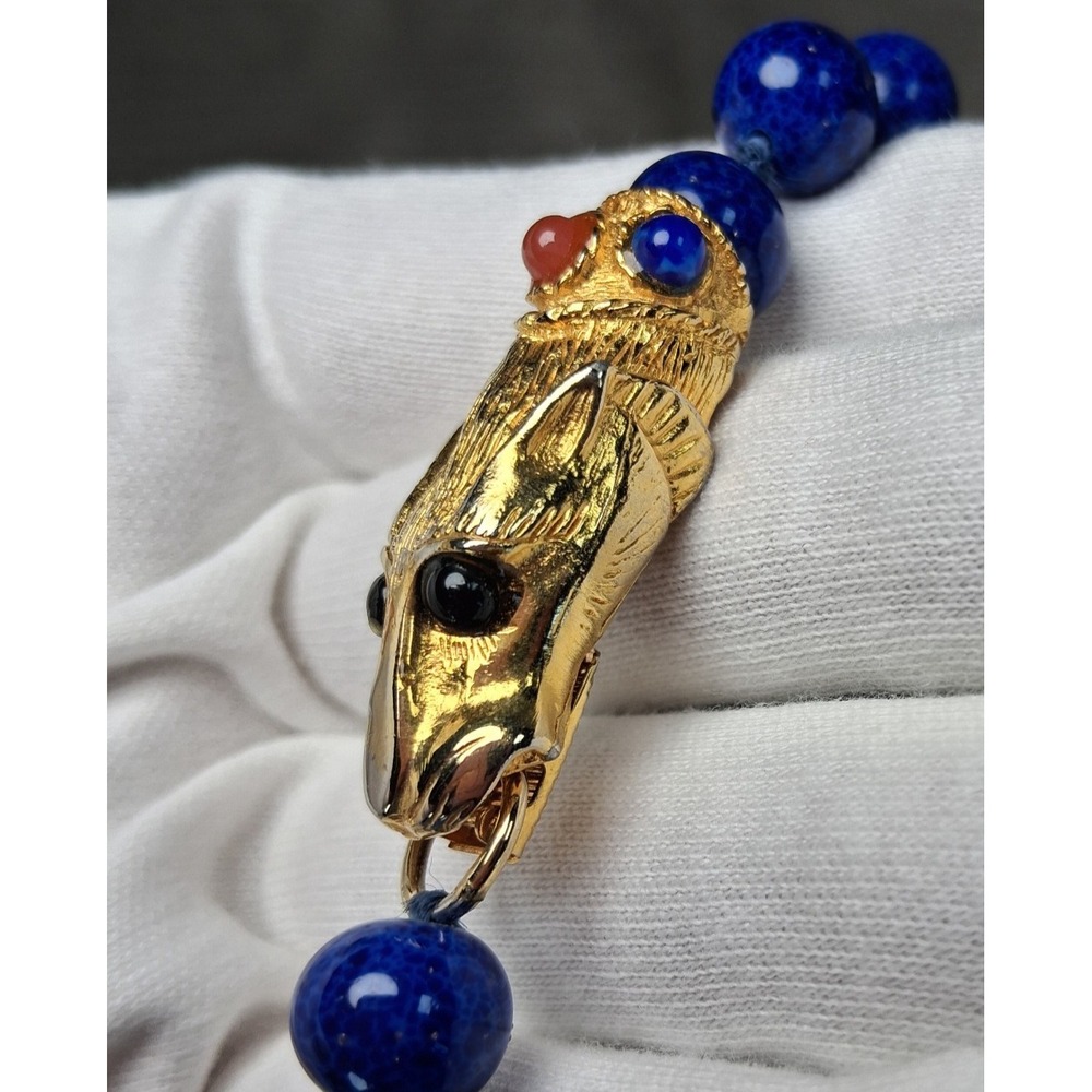 Les Bernard Lapis Lazuli Panther Bracelet Multi Gem Cabochon 8" Large Vintage - Picture 4 of 16